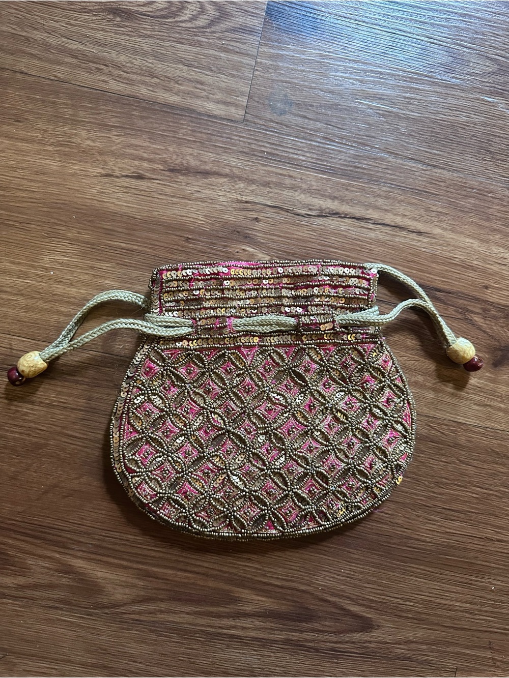 Vintage satchel potli bag Embellished Beaded Drawstring Clutch